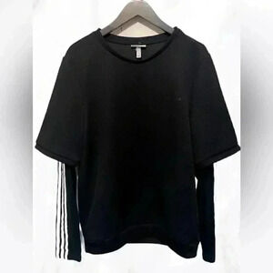 Adidas Neo black white stripes casual crewneck Long sleeve top XL